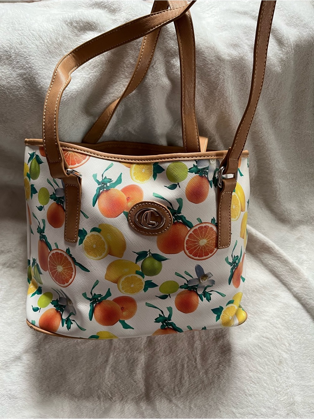 Tropical Citrus Tote Bag - White with Orange & Yellow